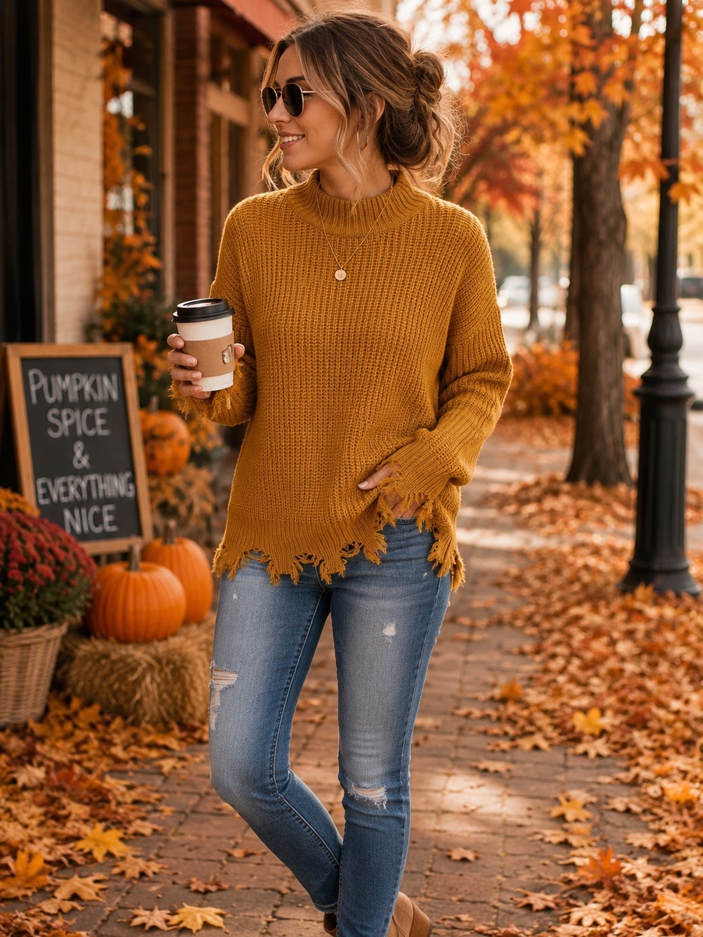 No Comment NY•LA Distressed Mock Neck Sweater – Mustard | Size M | NWT